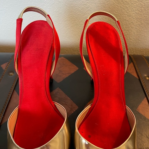 Giambattista Valli Red Satin & Silver Mirror Slingback Pump Heels - Picture 6 of 9
